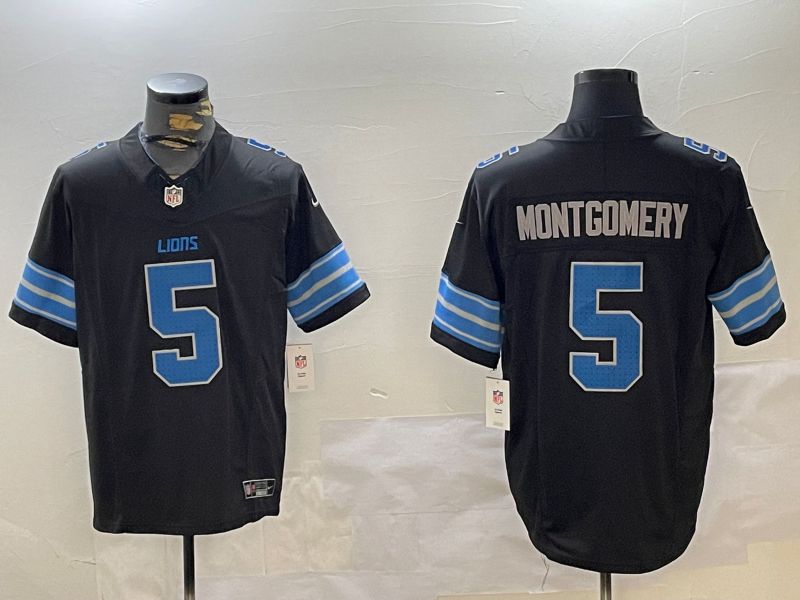 Men Detroit Lions 5 Montgomery Black three generations 2024 Nike Limited NFL Jersey style 1